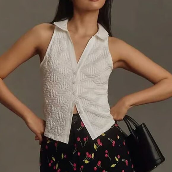NWT Maeve Anthropologie Cream Collared Tank (size L) - Picture 1 of 7